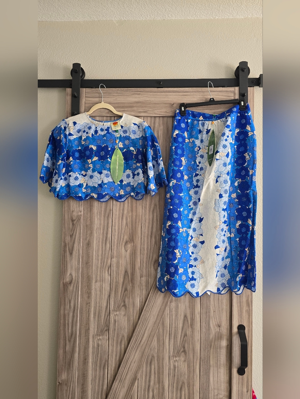 Farm Rio Blue Floral Lace Two-Piece Skirt Set size SMALL